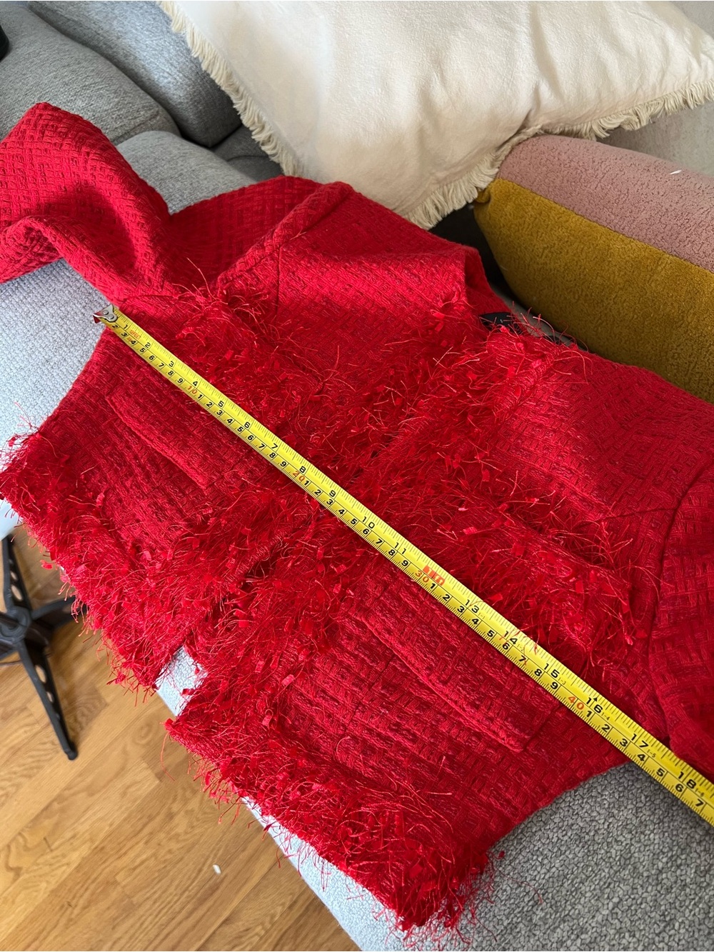 Endless Rose Red Feather Trim Tweed Crop Blazer & Mini Skirt Set Size Small $235 - Picture 12 of 16